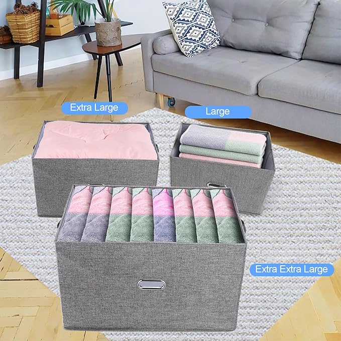 Large Linen Fabric Foldable Storage Bins with Removable Lid and Handles, Washable Storage Box Organizer Containers Baskets Cube with Cover for Bedroom,Office(Red, XXL) - Image 4
