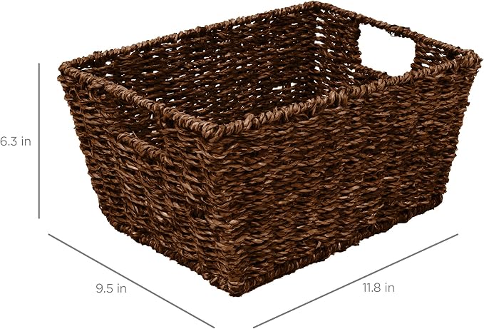 Best Choice Products Rustic Set Of 4 Multipurpose Stackable Seagrass Storage Basket, Handwoven Laundry Organizer Totes for Bedroom and Living Room, Shelves, Pantry w/Insert Handles - Brown - Image 6