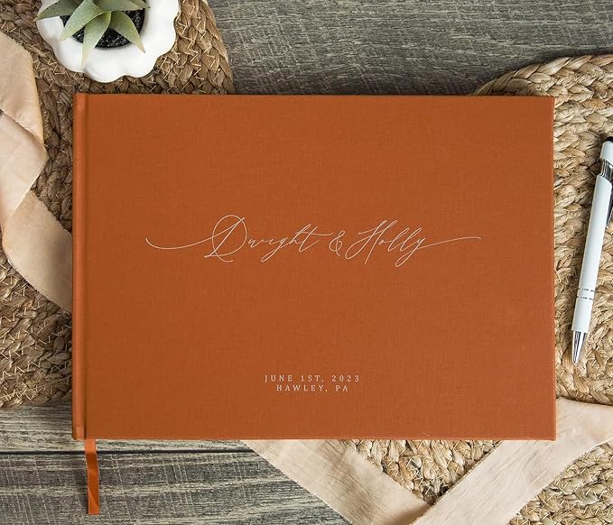 Personalized Guestbook in Terracotta - Premium Custom Modern Guest Book for Wedding Reception, Birthday Party or Events w/Bookmark Blank Pages for Signing 11.5 x 8.5 inches - Image 7