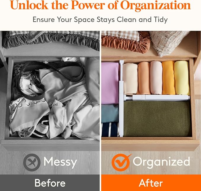 Lifewit 6 Pack Drawer Dividers for Clothes, 10.9-16" Adjustable Drawer Organizers, 4" High Plastic Expandable Drawer Separators in Bedroom/Office/Bathroom/Kitchen Storage, White | 6 Pack 11"-17" Expandable White Plastic Drawer Separator for Dresser, Ki... - Image 9