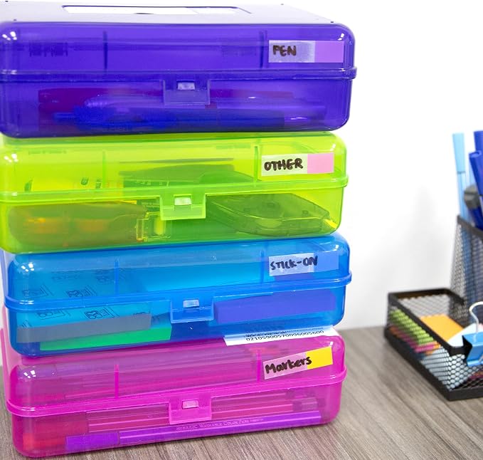 BAZIC PRODUCTS Bright Color Multipurpose Pencil Box, Stackable, 4-Set | snap-latch lid for pens, tools, crafts, supplies - Image 7