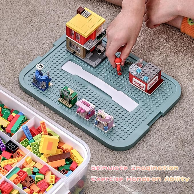 Toys Organizer Storage Case for Lego Box Kids Toy Stackable Building Blocks with Lids Bins Adjustable Lego Storage Containers Plastic Toy Box 3 Layer (Green) - Image 2