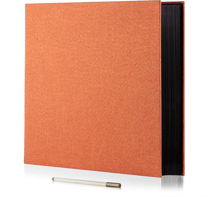 Large Photo Album Self Adhesive 4x6 8x10 10x12 13"x12.6" Scrapbook Album 12.6"x11" Inch 60 Black Sticky Pages Linen Cover Magnetic Photo Album with A Metallic Pen and DIY Stickers(Orange) by HoneyTolly