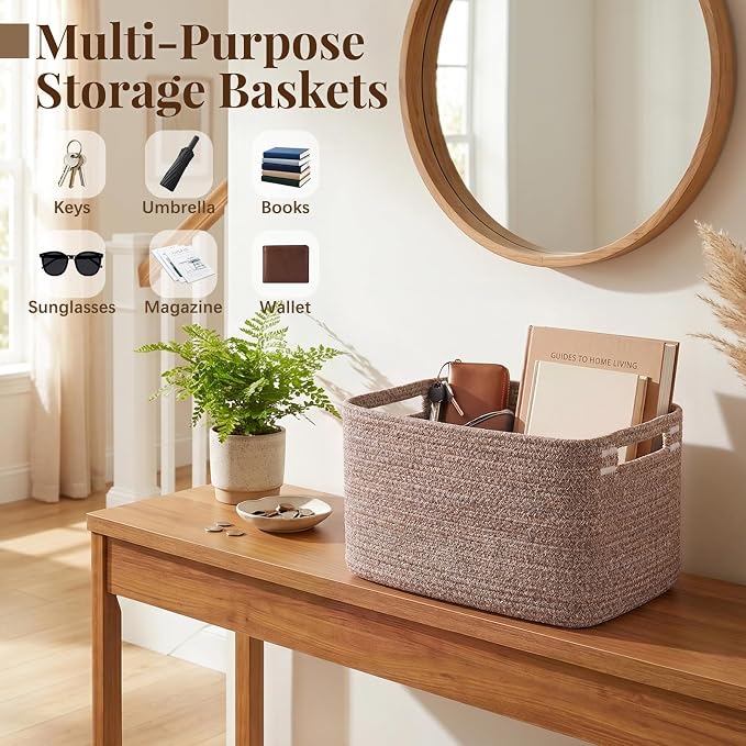 OIASKET 4Packs Natural Cotton Rope Storage Baskets for Organizing Toys, Clothes, Towels & Books, Soft Versatile Organizers for Shelves, Home Decorative Bins, 13''Lx9''Wx7.8''H, Linen Brown - Image 7