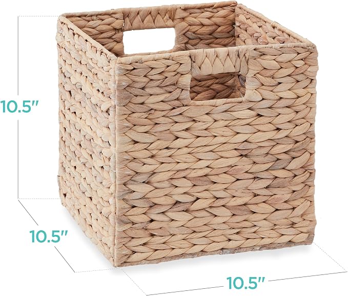 Best Choice Products 10.5x10.5in Pack of 5 Cube Storage Baskets, Water Hyacinth Multipurpose Collapsible Organizers, Handwoven Laundry Totes for Laundry, Living Room, Kids Room & Nursery - White - Image 2