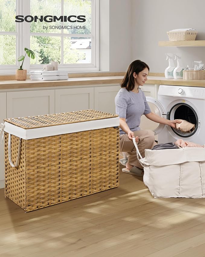 SONGMICS Laundry Hamper with Lid, 52.8 Gal (200 L) Synthetic Rattan,Foldable - Image 2