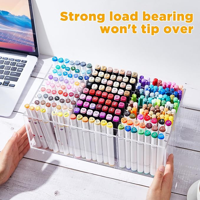 MotiMind Acrylic Marker Organizer for 189 Marker, Large Art Pencil Holder Storage Rack for Desk, Pens Art Brushes Display Stand with 27 Compartments for Desktop, Office (clear, 189 Capacity) - Image 5
