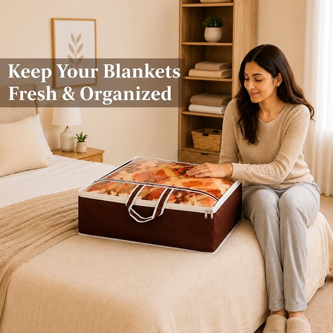 ANKIT INTERNATIONAL Garments Protect Clothes Organizer/Storage Bags for Blanket, Quilts & Rajai Storage Combo Pack of 02 with Dust Protection Front Clear window & Zip Closure (BROWN,51 x 51 x 22 cms) - Image 3