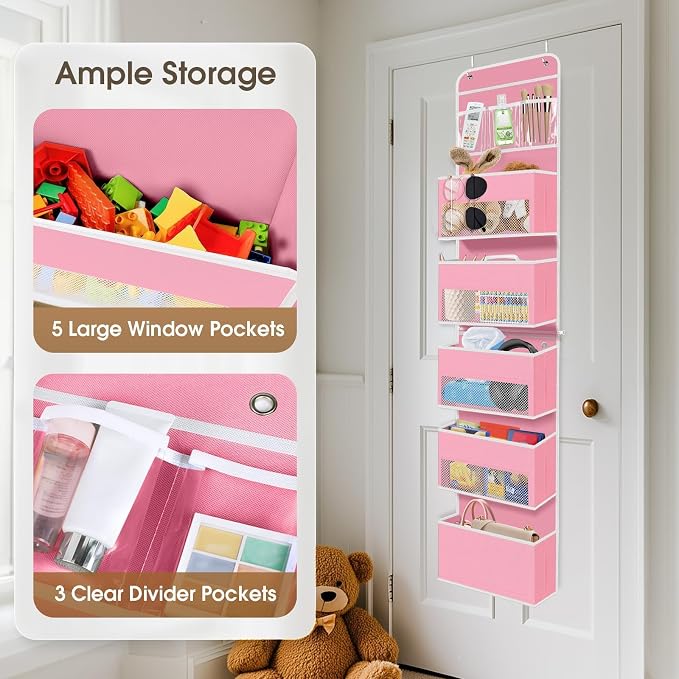 1Pack Over The Door Organizer Large Capacity Hanging Storage Room Organizer | 40 lb Capacity, Ultra-Sturdy, Detachable, Mesh Design with Clear Window, Space-Saving Organizer for Pantry, Nursery & Closet - Image 4