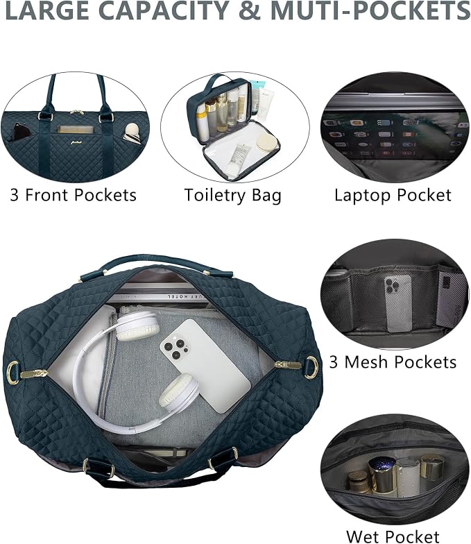 Women Weekender Travel Duffle Bag: Travel Duffel Overnight Bags with Shoe Compartment Large Carry on Tote with Toiletry Bag Weekend Traveling Yoga Gym Hospital Bag for Women with Wet Pocket - Image 3