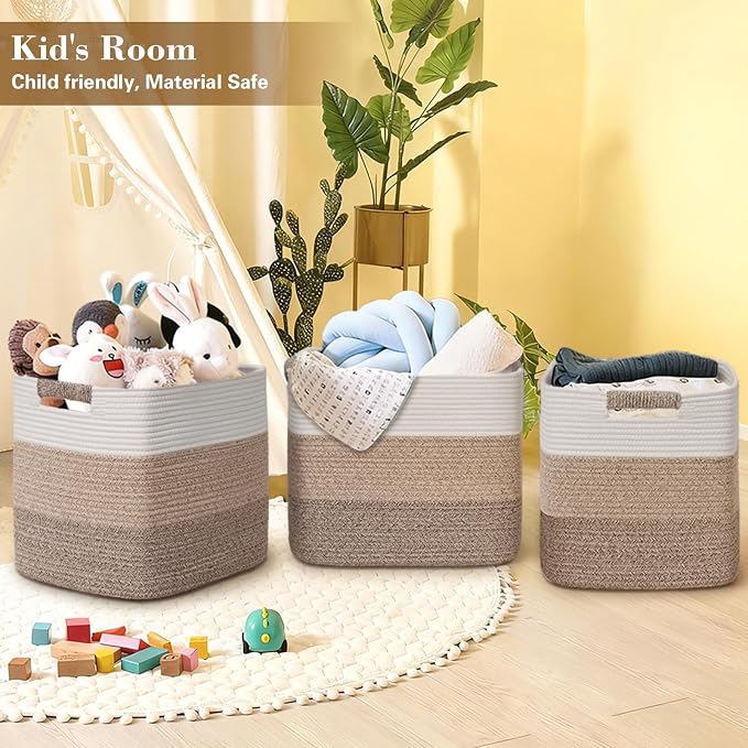 15×13 Inch Storage Cubes, 3 Pack Cube Storage Bins for Organizing, Cotton Rope Woven Baskets for Shelves, Bathroom, Kids Room, Closets, Baby Nursery - Image 7