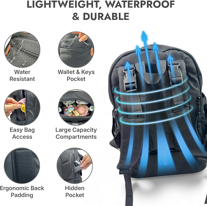 EMBUR Diaper Bag Backpack with Detachable Insulated Cooler – Waterproof, Lightweight Baby Bag with Multi-Compartments, Stroller Straps, Changing Pad, Large Capacity, Ice Packs Included - Image 6