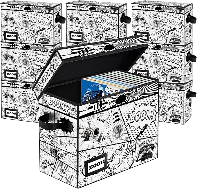 10 Pack Collection Comic Book Storage Boxes, Protector Organizer 15.8" X 7.8" X 11.8" Collapsible Short Box Holds 160-180 Comic Book Heavy Duty Bin Container Holder Shelf by YNSZAS