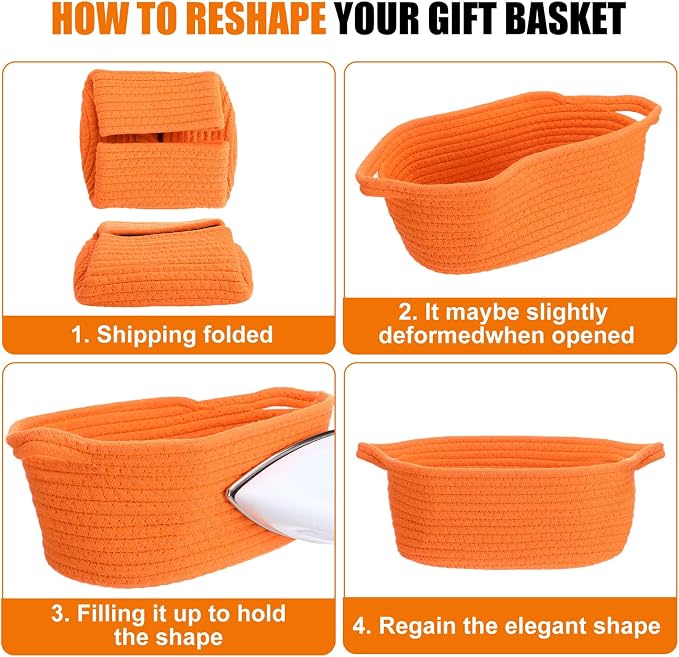 Hoolerry 8 Set Halloween Basket with Handles Cotton Rope Woven 12"x 8" x 5" | Trick or Treat Gift Baskets Empty with Bags Ribbon Bows Raffia, Candy Storage Bucket, for Halloween Home Decor Party Favors - Image 5