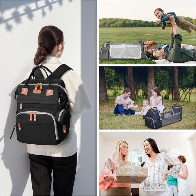 Diaper Bag Backpack with Changing Station, Waterproof for Travel, Black - Image 6