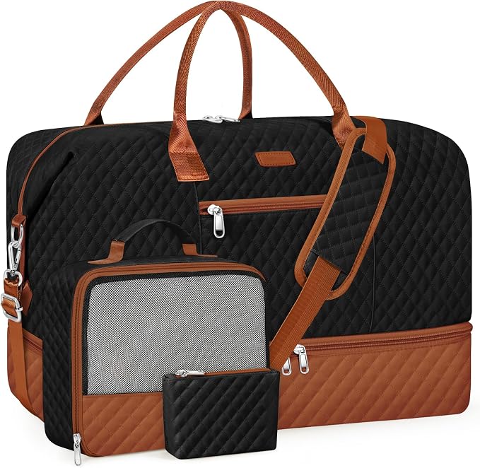 ITIEZY Weekender Bag for Women 21.5" Travel Duffel Large Carry On Bag 3PCS | Nylon Duffel Bag with Waterproof Shoe Compartment, Crossbody Bag and Toiletry Bag, Travel Weekend Hospital Overnight Gym Bag by ITIEZY