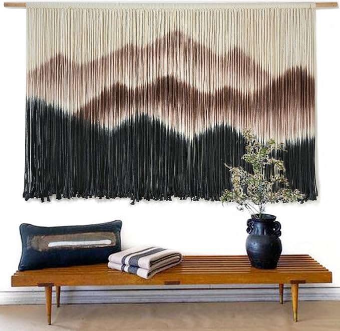 Macrame Wall Hanging Mountain Dip Dyed Brown Fiber Art Wall Decor 57"W*35"L | Modern Home Decor, Boho Style, Interior Design, Office Accent, Dorm Room Decor, Housewarming Gift, Wedding Decoration - Image 4