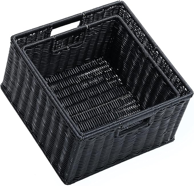 HOONEX Wicker Storage Baskets for Organizing, Decorative Woven Baskets for Storage with Carrying Handles, Set of 2, Black by HOONEX