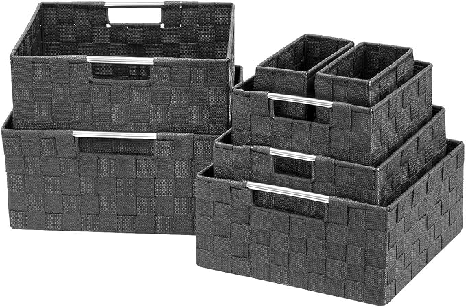 Sorbus Storage Baskets for Organizing (Set of 7), Mesh Hand-Woven Design, Linen Closet Organizers and Storage, Organizer Storage Baskets for Shelves, Variety Pack Organizers and Storage (Grey) by Sorbus
