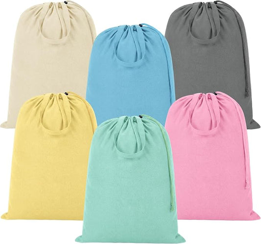 Zhehao 6 Packs Large Canvas Laundry Bags 20" x 28" Cotton Thick Cloth Laundry Bag with Handles & Drawstring Heavy Duty for Basket Hamper college Dorm Apartment Dwellers and Travel(Warm Color) by Zhehao