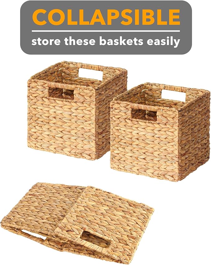 SpaceAid 6 Pack Wicker Basket, Storage Baskets for Organizing, Woven Rattan Basket with Handles for Shelves, Water Hyacinth Large Cube Organizer Storage Bin, 10.5x10.5x10.5 inch, Natural - Image 7
