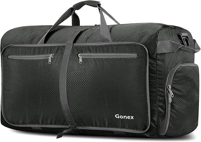 Gonex 80L Foldable Travel Duffle Bag with Shoe Compartment, Lightweight | 210D Nylon, Water-Repellent, Folds Compact, Multiple Pockets, Luggage Sleeve, Weekend Trips & Camping, Grey by Gonex