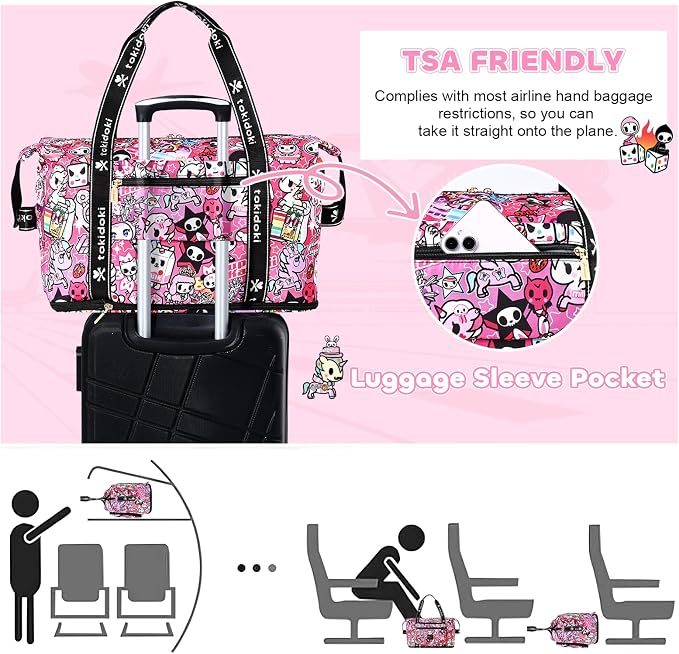 tokidoki Travel Duffle Bag, Weekender with Shoe Compartment Toiletry Bag | many compartments: laptop sleeve, wet-dry pocket, trolley sleeve. Includes toiletry bag. Carry-on. - Image 4
