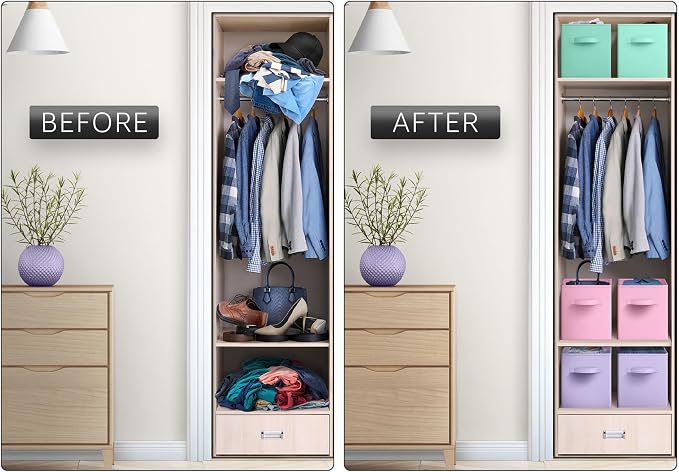 Sorbus Fabric Storage Cubes - 6 Foldable Storage Bins for Organizing Pantry, Cubbies, Toy Box - Clothes Storage & Closet Organizer - 13 Inch Collapsible Cube Baskets for Shelves with Handle - Image 4