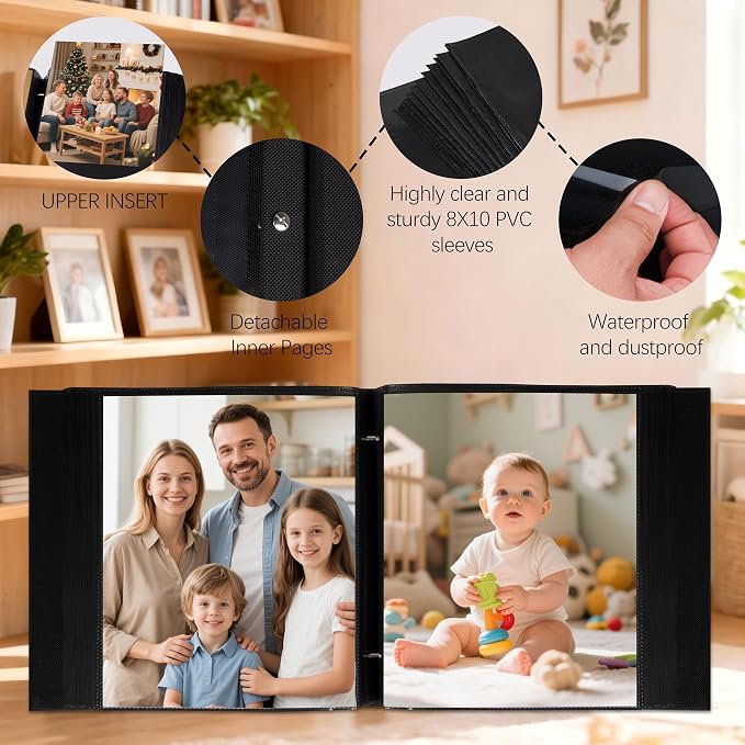 Aevdor 200 Pocket 8x10 Photo Album, Large Capacity Linen Cover Photo Album 8x10 Holds 200 8 x 10 Inch Pictures, Photo Book for Family, Wedding, Baby, Party, Holiday and Christmas Pictures Black&Beige - Image 4