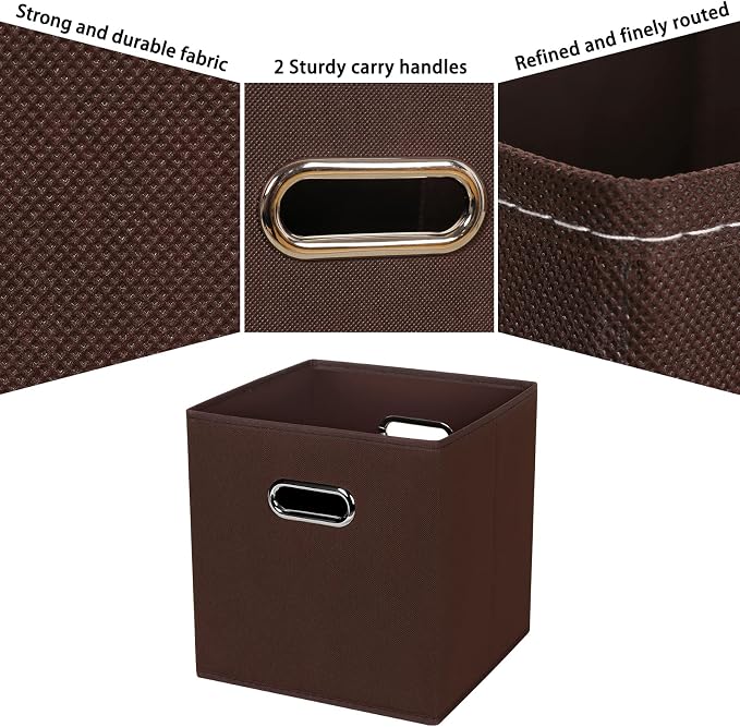Fabric Cubby Storage Bins,13x13x13 Inches,Cube Organizer Bin Foldable Storage Boxes with Dual Handles Fabric Organizer Box and collapsible Storage basket,Set of 8,Coffee - Image 7