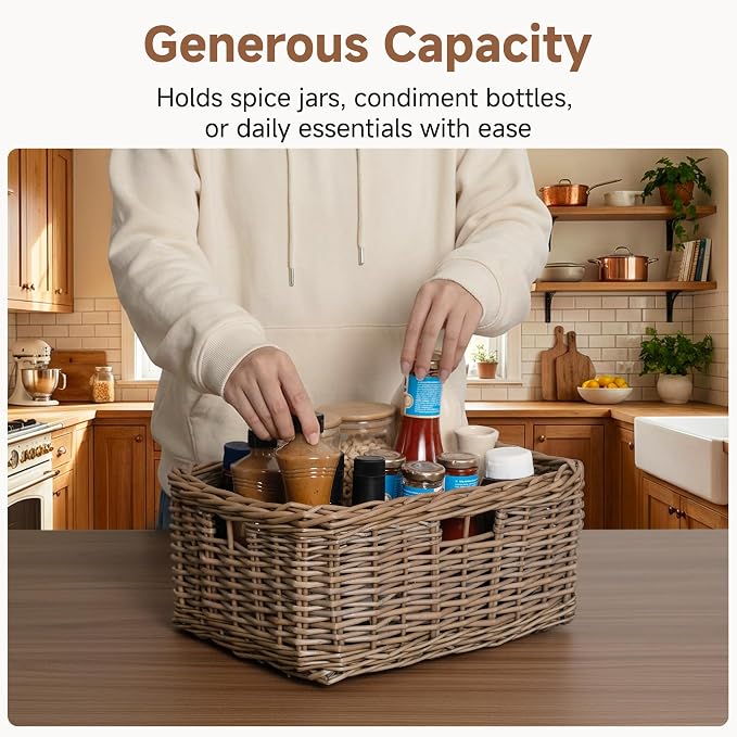 StorageWorks Pantry Baskets, Willow Storage Baskets for Organizing, Shelves, Pantry Organizers and Storage, Light Brown, 15" L x 11" W x 6 ¾"H - Image 4