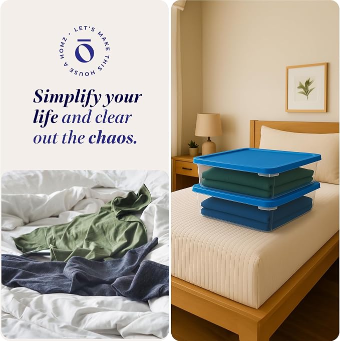 HOMZ 2-Pack Snaplock, Small Clear Plastic Storage Organizer Bins with Lids, 28 Quart, Blue - Stackable Container Boxes for Bedroom, Bathroom, Garage, and Office Organization - Image 6