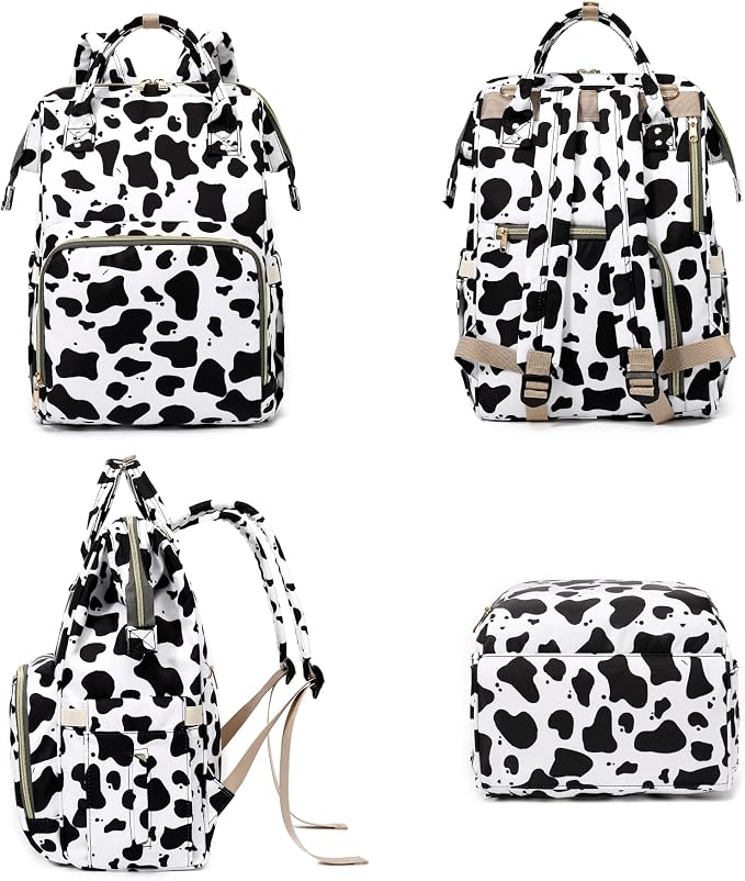 Cow Print Baby Diaper Bag Backpack for Girls Boys, Waterproof Large Maternity Nappy Bags for Mom - Image 6
