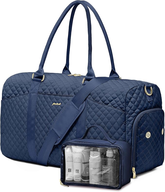 Women Weekender Travel Duffle Bag: Travel Duffel Overnight Bags with Shoe Compartment Large Carry on Tote with Toiletry Bag Weekend Traveling Yoga Gym Hospital Bag for Women with Wet Pocket Blue by FOCDOD