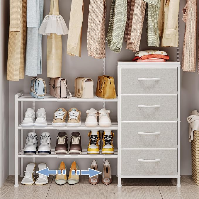 Cidaziya Expandable Closet Organizers and Storage, 4 Drawer Dresser, White Fabric Storage Dresser, Clothes Shelves for Kids, Purse Organizer Small Shoe Rack for Closet Bedroom by Cidaziya