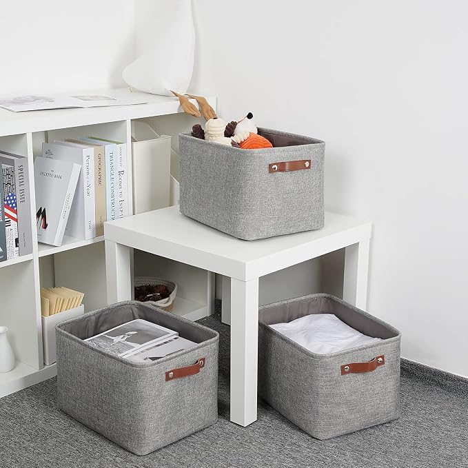 DULLEMELO Medium Storage Baskets for Organizing, Rectangular Fabric Storage Bins Collapsible, Perfect for Shelves, Closets, Nursery, Home, Office, Empty Gift Baskets (3-Pack,Grey) - Image 5