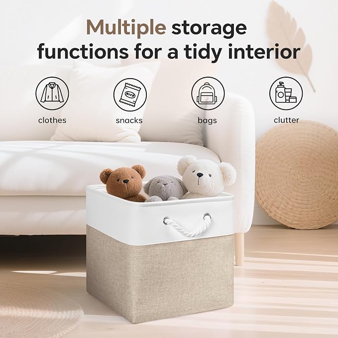 ECDYQXVU 13x13x13 Inch Storage Cube Bins Foldable Organizer Baskets 6 Pack | Soft Cotton Handles, Premium EVA Fabric, Hard Cardboard Bottom, Sturdy Metal Rim, Closet Shelf, Living Room, Bedroom, Laundry - Image 5