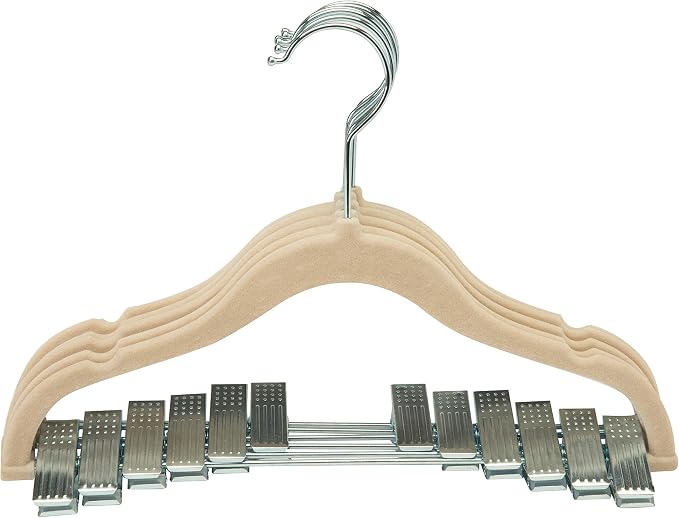 Simplify 6 Pack Children's Velvet Hangers | Durable | Lightweight | Non-Slip | Nursery | Shirt | Pants | Tank Top | Ivory | Clips | Closet Organization by Simplify
