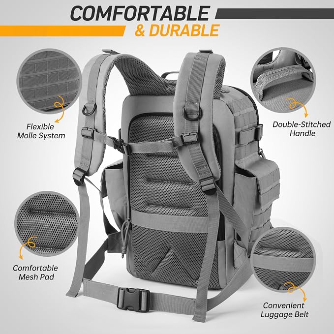 SHARKMOUTH Baby Diaper Bag for Dad - Military Diaper Backpack with Patches for Outdoor Hiking Travel Camping Park - Baby Shower Gifts Gray - Image 3