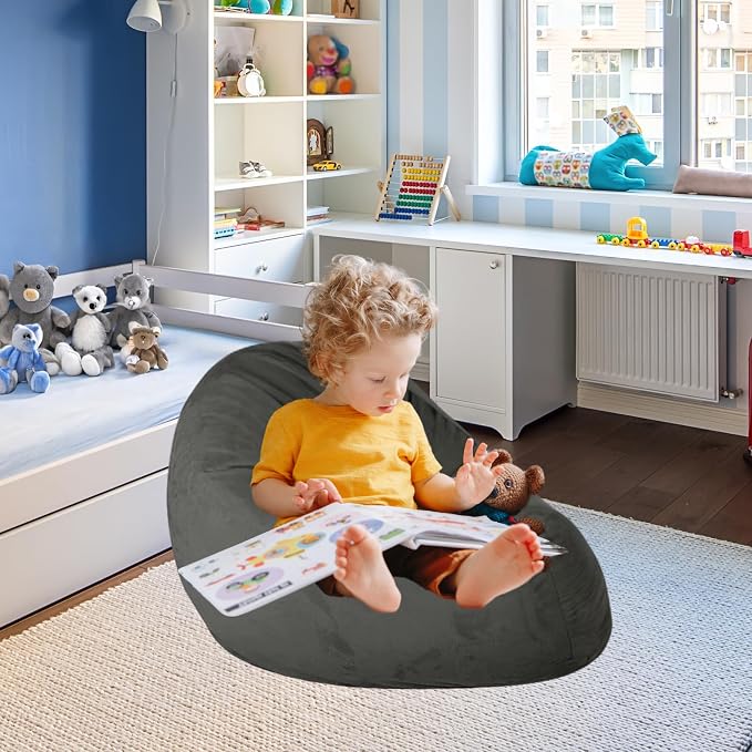 Bean Bag Stuffed Animal Storage Chair Cover (No Filler) for Kids and Adults. Extra Large Bird's Nest Beanbag Memory Foam Soft Premium (Black, 2.5 ft (Cover Only)) - Image 6