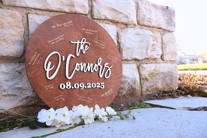 Personalized Round Guest Book Alternative Sign, Unique Guest Book Sign, Custom Alternative Guest Book, Wooden Guest Book, Wedding Ceremony Guestbook Sign (Design 4) - Image 7