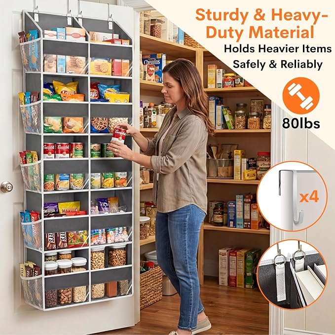 5-Tier Over Door Organizer, 10-Compartment Wide Storage Rack | 20" wide, 80 lbs for heavy family use, 10 side pockets, fits doors for closet, nursery, entryway, dorm, RV, laundry room - Image 3