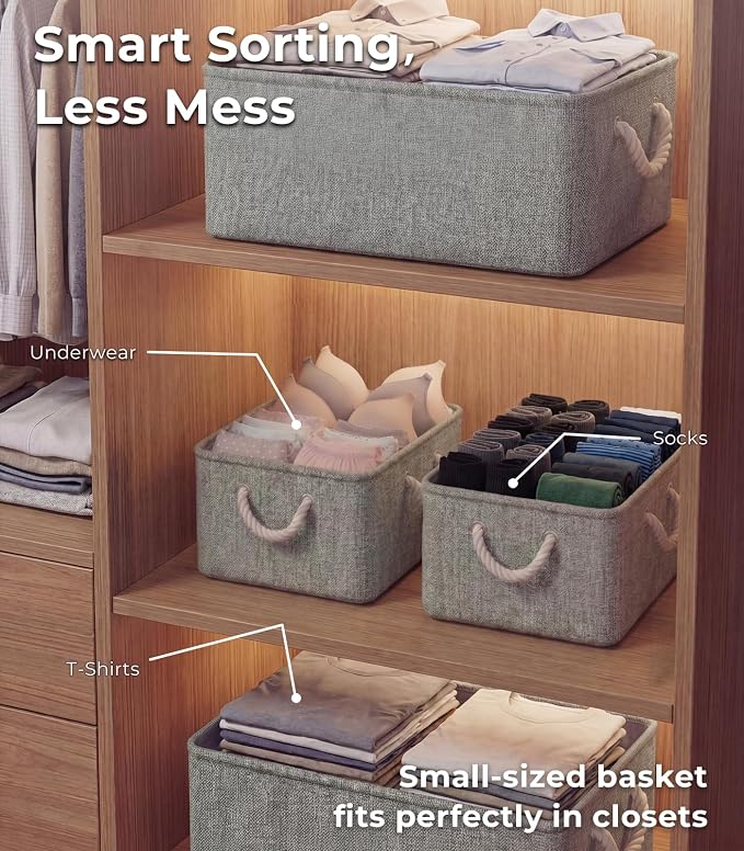 Storage Bins for Shelves - 11.8x7.9x5.2 inch Grey Small Storage Baskets for Organizing, Fabric Storage Cubes Closet Organizer for Home Nursery Gift Decorative (Gray) - Image 3