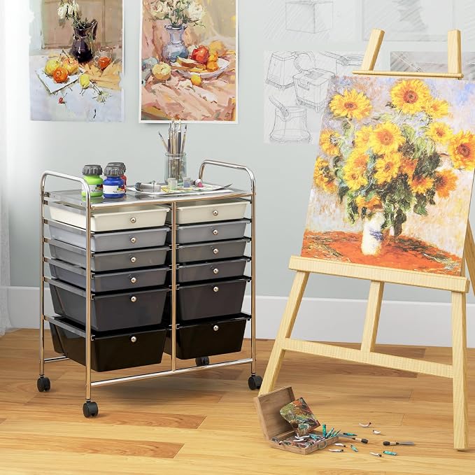 Giantex 12 Drawer Rolling Storage Cart Tools Scrapbook Paper Office School Organizer (Black Gradient) - Image 4