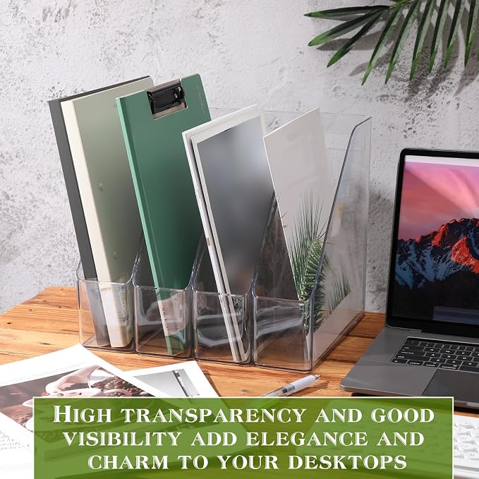 Marsui 6 Pcs Clear Acrylic Magazine Holder with Handle Desk Organizer | Vertical File Rack for School Locker and Office, Plastic Storage Organizer, Space-saving Supplies for Home Work and Study - Image 5