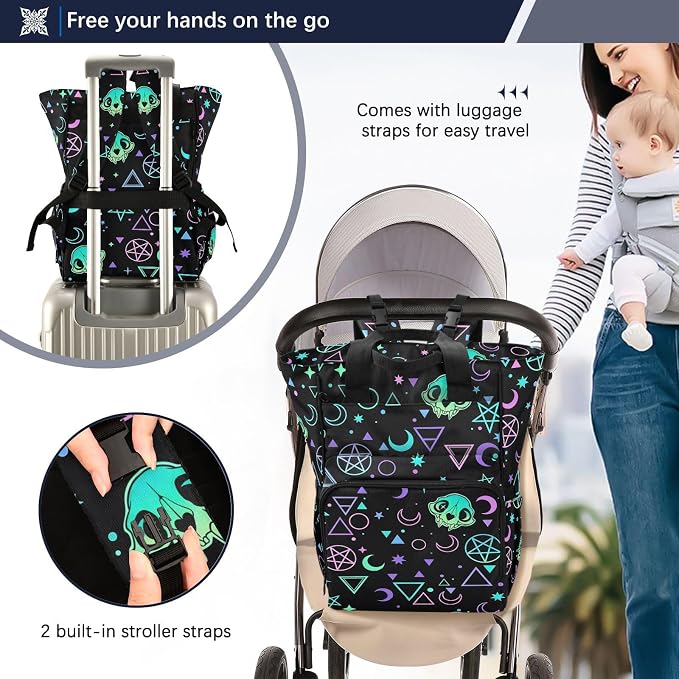 MNSRUU Diaper Bag Magic Skulls Diaper Bag Backpack Multifunction Travel Diaper Bag Tote Large Capacity Diaper Changing Backpacks for Moms Dads - Image 4