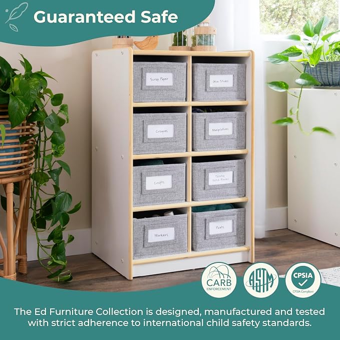 Guidecraft EdQ Cubby Toy Storage Organizer w/ 8 Fabric Bins - White: Wooden Organizer Cabinet for School and Home, Teacher's Book Cubby and Toy Shelf | Kids Toy Organization for Playroom and Bedroom - Image 3