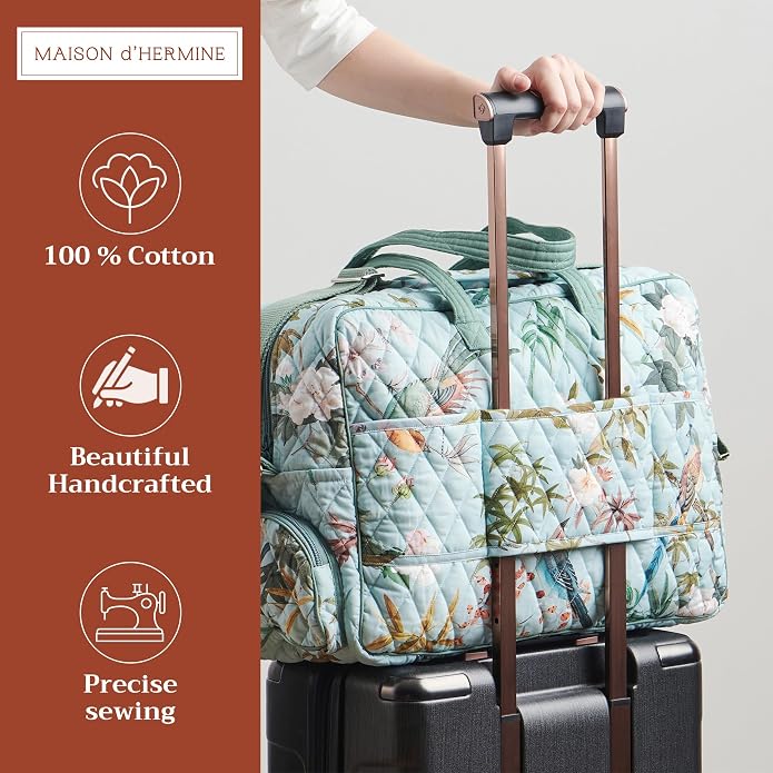 Maison d' Hermine Weekender Bags for Women Cotton Quilted Duffel Overnight Luggage Weekend Bag for Men Gym Gifts Travel | Overnight Luggage Weekend Bag for Men Gym Sports Gifts Duffle bag Business Travellers Trip Spring Summer - Image 4