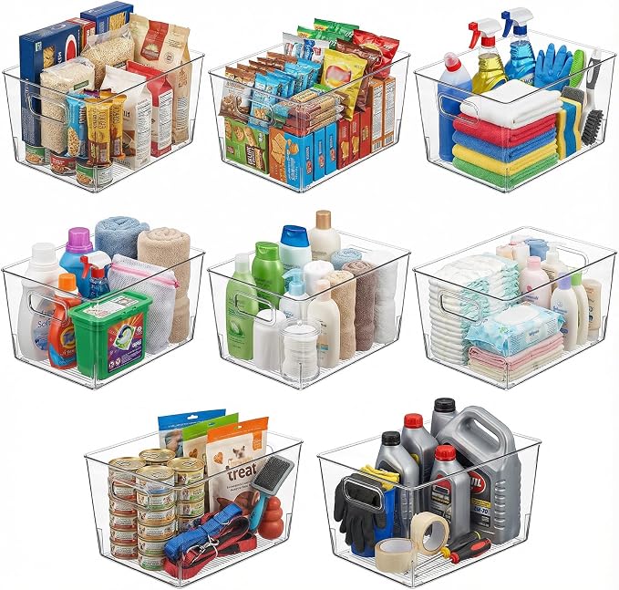 MOONEDGE 8 Pack Clear Plastic Storage Bins 12x8x6in Pantry Organizer | Large Pantry Storage Bins, Cabinet Containers for Under-Sink Storage, Kitchen, Fridge, Bathroom and Home Organization by MOONEDGE