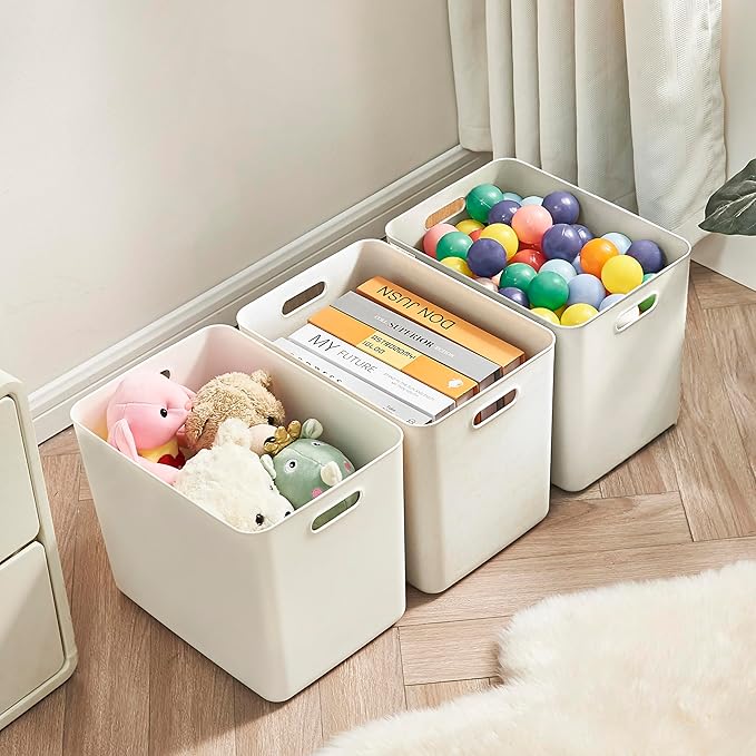 4 pack large plastic White storage bins with Lids, Toy Box Chest with Handle，Organizer Containers Baskets for Baby,Nursery，Shelves，Playroom, Bedroom，Office,Closet，home (White, 4XL) - Image 3